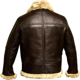 Brown leather jacket with beige fur lining on a white background