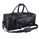 Black Leather Travel Duffle Bag – Full-Grain Weekender Holdall