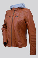 Women’s Leather Jacket with Fleece Hooded – Premium Casual Outerwear