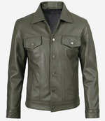 Green leather jacket on a white background