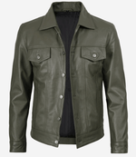 Green leather jacket on a white background
