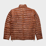 Brown puffer jacket on a light gray background