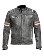 Classic Men's Retro Vintage Distressed Leather Café Racer Jacket