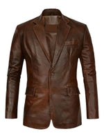 Brown leather jacket on a white background