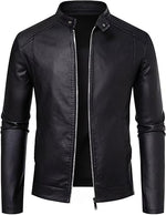 Men’s Stand Collar Biker Leather Motorcycle Jacket