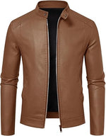 Men’s Stand Collar Biker Leather Motorcycle Jacket