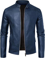 Men’s Stand Collar Biker Leather Motorcycle Jacket