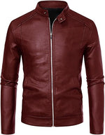 Men’s Stand Collar Biker Leather Motorcycle Jacket