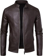 Men’s Stand Collar Biker Leather Motorcycle Jacket