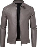 Men’s Stand Collar Biker Leather Motorcycle Jacket