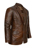Brown leather jacket on a white background