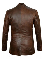 Brown leather jacket on a white background