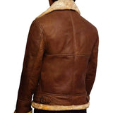 Brown leather jacket with fur lining on a white background