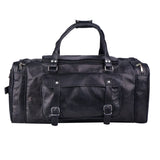 Black Leather Travel Duffle Bag – Full-Grain Weekender Holdall