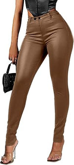 Brown pants worn by a person, with a black handbag held in the hand.