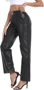 Women’s Pull-On Leather Pants – High Waisted Flare Pant with Pockets
