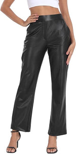 Women’s Pull-On Leather Pants – High Waisted Flare Pant with Pockets