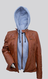 Women’s Leather Jacket with Fleece Hooded – Premium Casual Outerwear