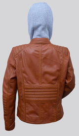 Women’s Leather Jacket with Fleece Hooded – Premium Casual Outerwear