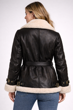 Women Premium Shearling Leather Jacket Back View