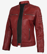 Women’s Bold Motorcycle Style Red Leather Waxed Biker Jacket