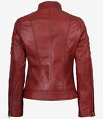 Women’s Bold Motorcycle Style Red Leather Waxed Biker Jacket
