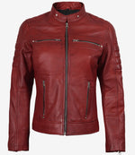 Women’s Bold Motorcycle Style Red Leather Waxed Biker Jacket