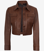 Brown leather jacket on a white background