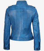 Blue leather jacket on a white background