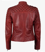 Women’s Red Asymmetrical Padded Leather Biker Jacket – Bold Moto Style
